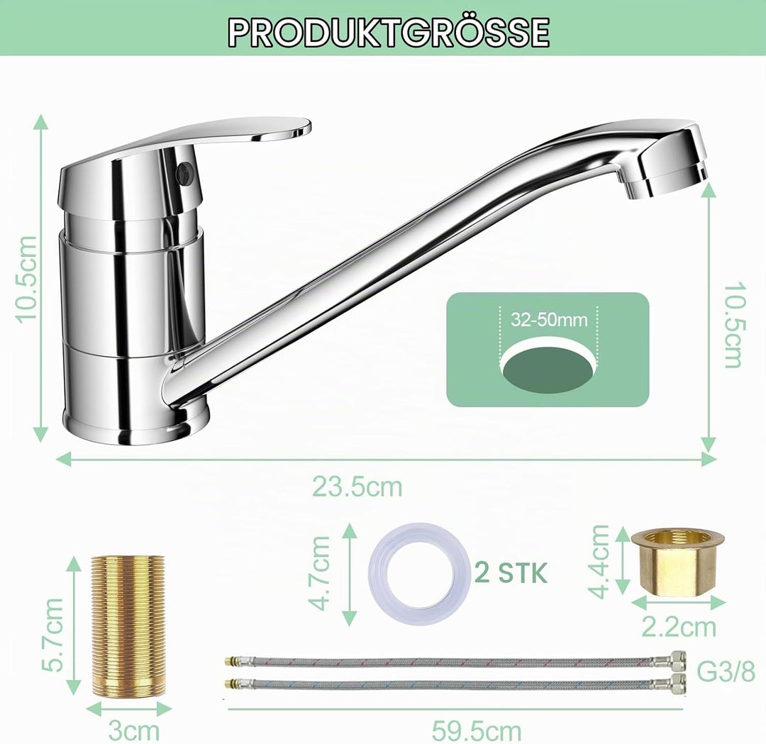 Wasserhahn Küche, Küchenarmatur mit Keramikkartusche, Spültischarmatur, Einhebelmischer 360° Schwenk