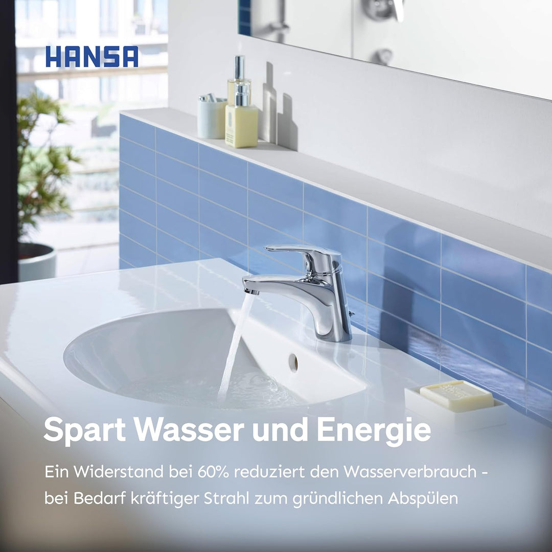 Hansa Waschtisch Einhebelmischer Hansamix, Wasserhahn mit Garnitur und flexiblem Druckschlauch, verc