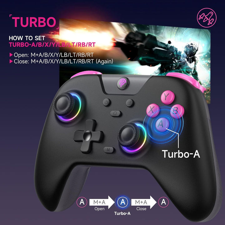EasySMX X05 Controller PC mit 7 Farbe RGB Licht, Controller PC wireless mit Hall Joysticks & Hall Tr