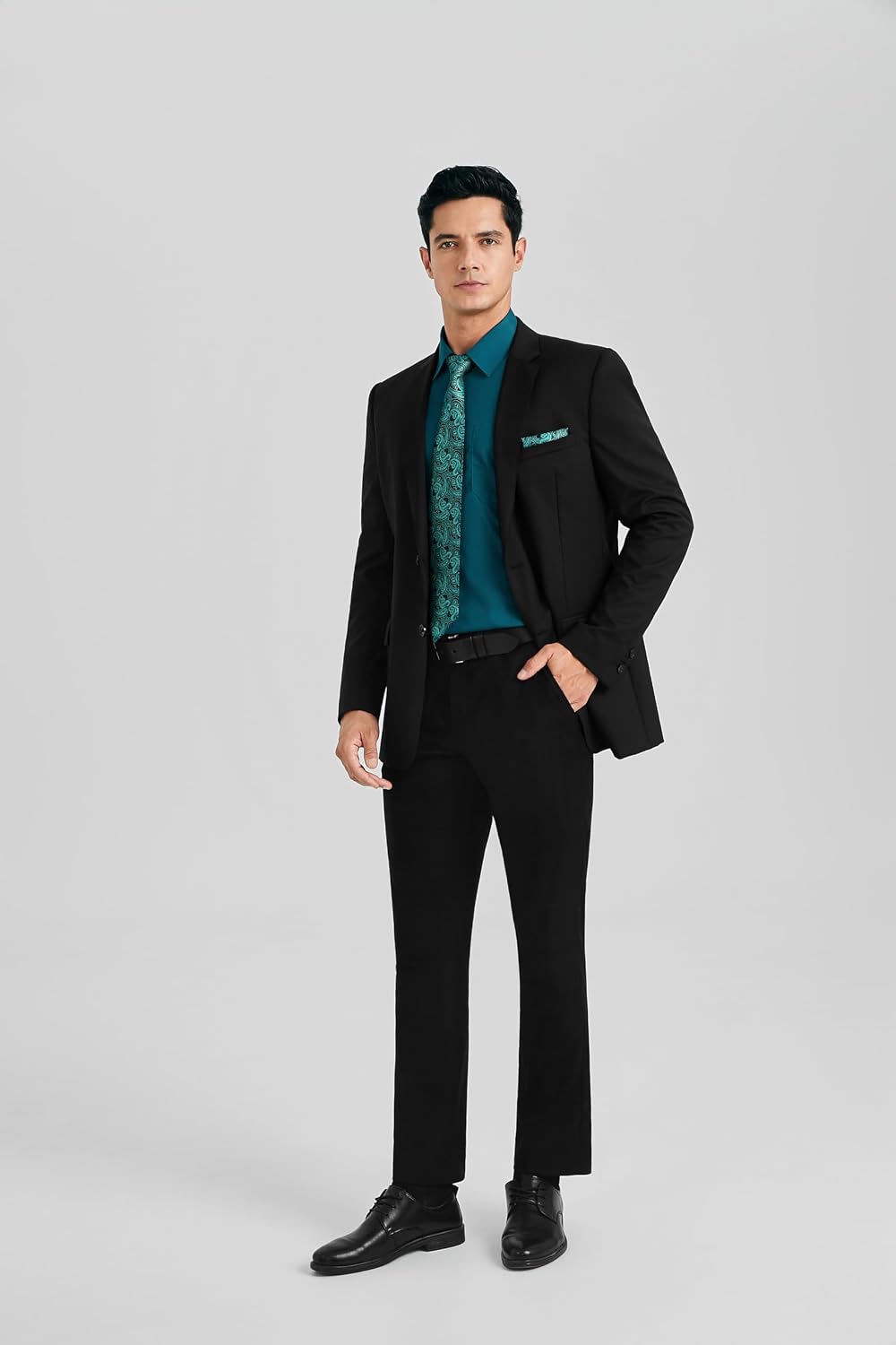 HISDERN Herren Hemd Langarm Einfarbige Hemden mit Krawatte und Taschentuch Formelle Businesshemd Hoc