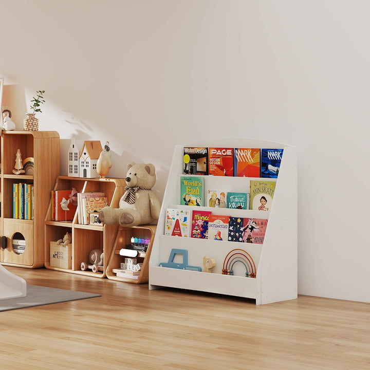 4-stöckiges Kinderbücherregal aus Holz mit 4 Einlegeböden, bücherregal Kinder für Kinderzimmer Kinde