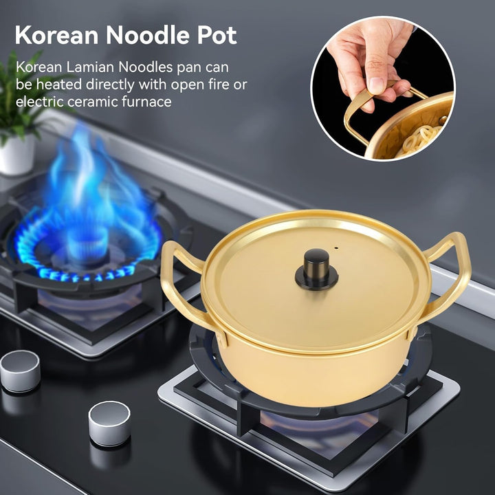 Korea Nudeltopf, Gold Ramen Nudeltopf Koreanischer Ramyun Hot Pot Aluminiumlegierung Traditioneller