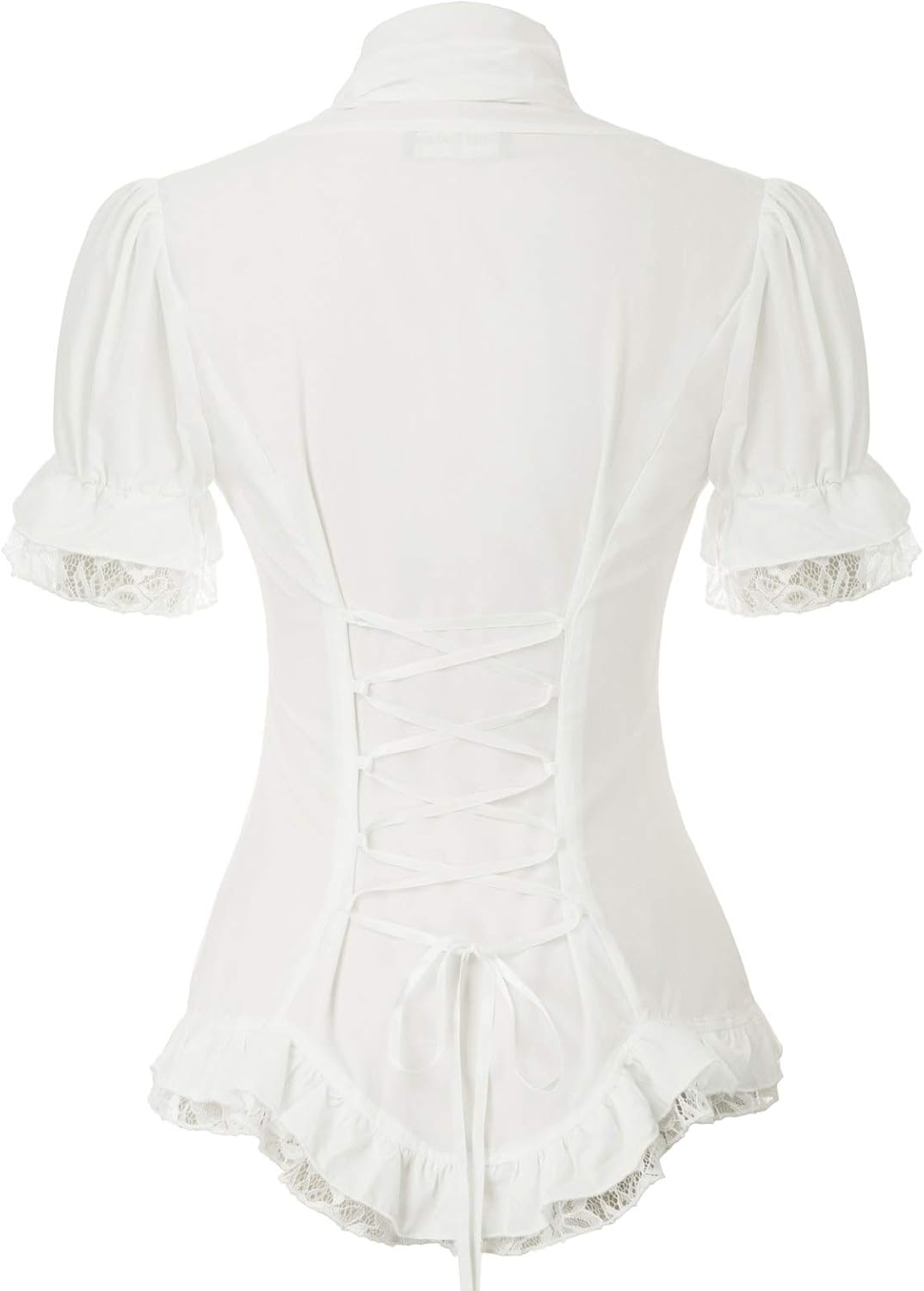 SCARLET DARKNESS Damen Rüschenbluse Mittelalter Spitzen Shirt Gothic Bluse für Party Oberteil Weiss