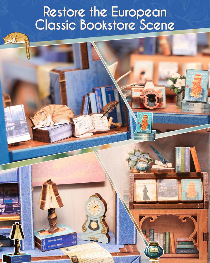 Cutefun Book Nook, DIY Miniatur Haus Kit für Erwachsene 3D Holzpuzzle Mini Booknook Bücherregal Mode