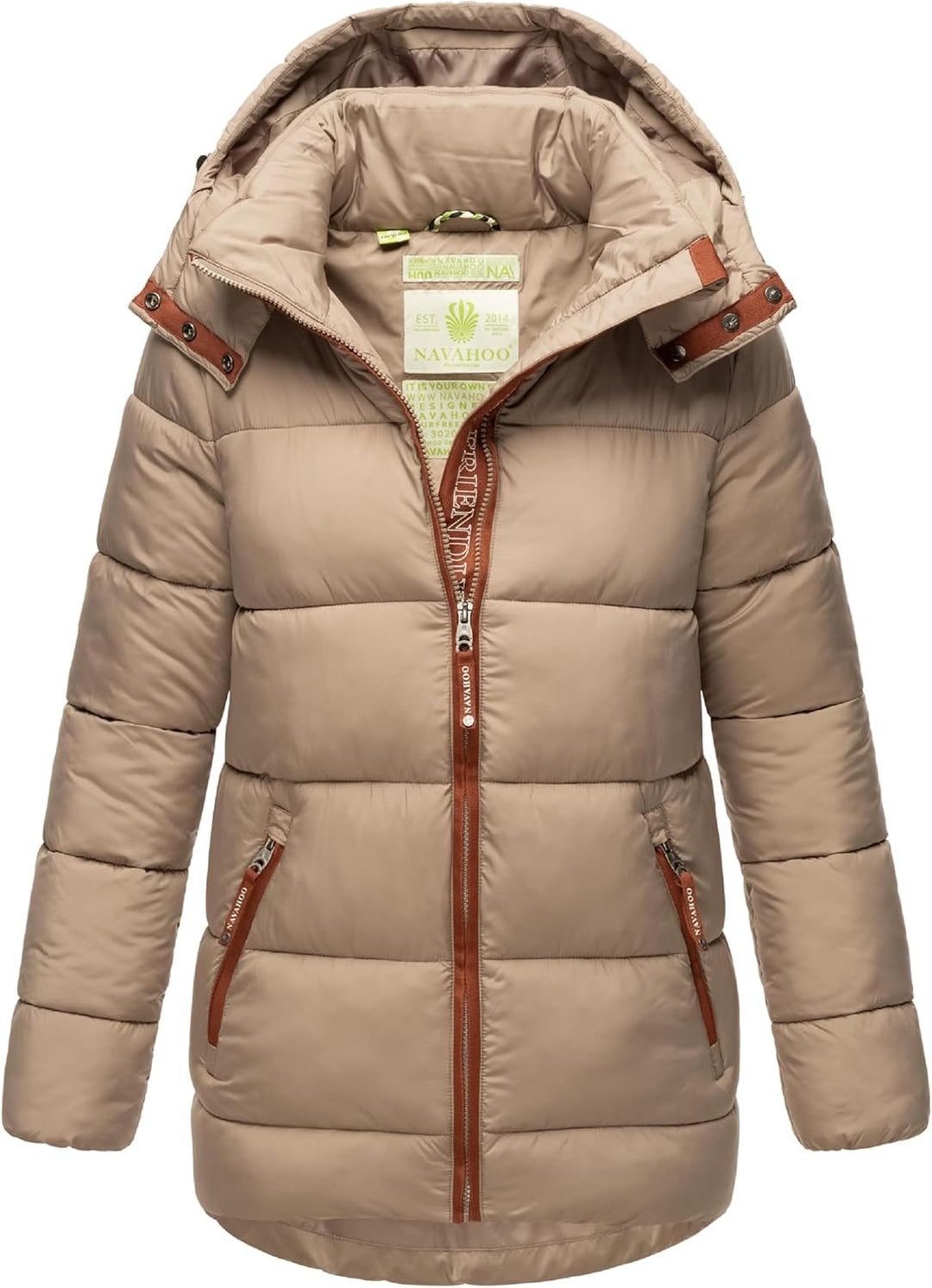 Navahoo Damen Kurze Winterjacke Steppjacke warm mit Abnehmbarer Kapuze aus recycelten Materialien Wa