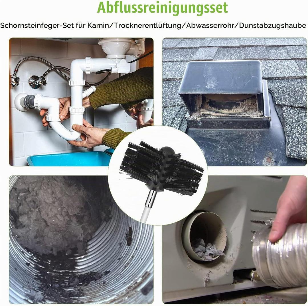 MaxEarn 24 Stk Kaminbürste Stange Set mit 18 Flexible Stangen 410mm+ 2 Bürstenköpfen 200mm + 1 Lange