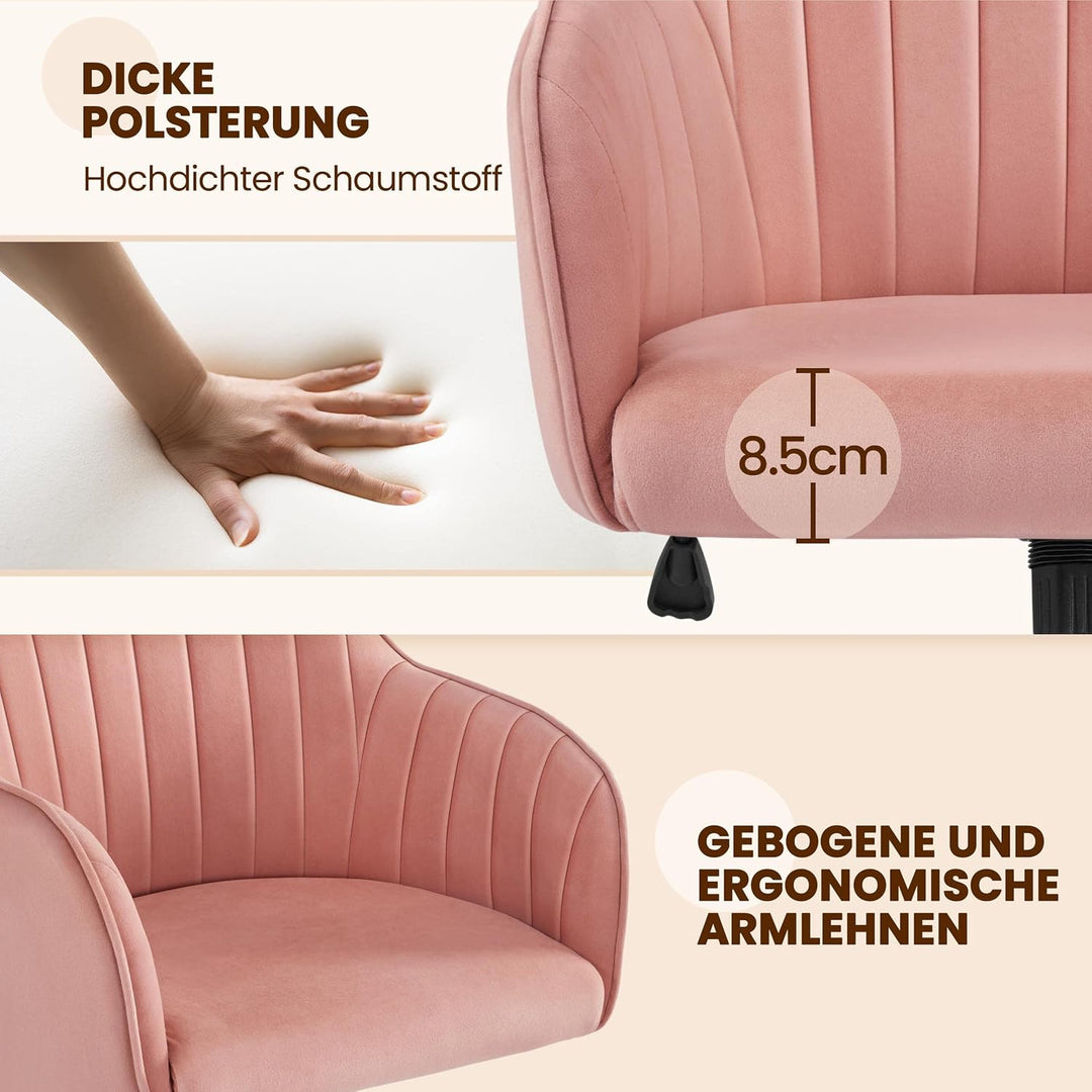 Yaheetech Bürostuhl mit Samtbezug Schreibtischstuhl höhenverstellbar Drehstuhl Arbeitshocker belastb