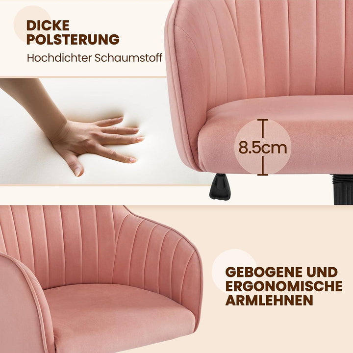 Yaheetech Bürostuhl mit Samtbezug Schreibtischstuhl höhenverstellbar Drehstuhl Arbeitshocker belastb