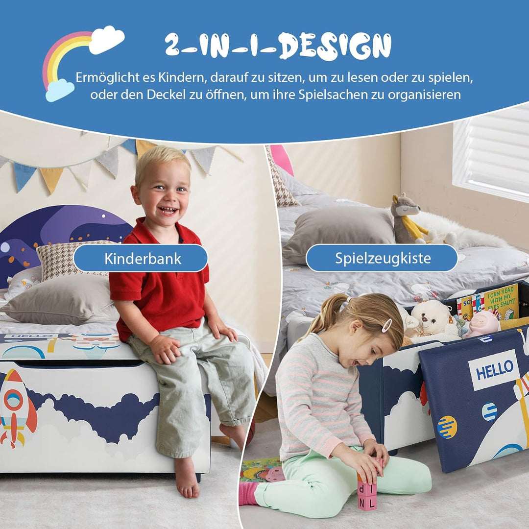 COSTWAY Gepolsterte Spielzeugkiste, Kinder Aufbewahrungsbox mit abnehmbarem Deckel, vielseitige Spie