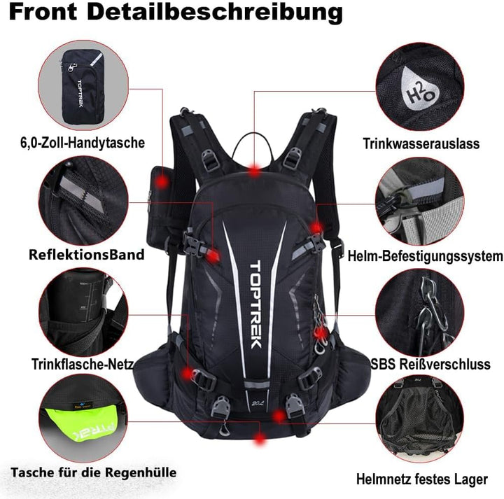 toptrek Fahrradrucksack Wasserdicht 20L,Ultraleicht Rucksack für Damen &amp; Herren,Fahrrad Rucksack mit