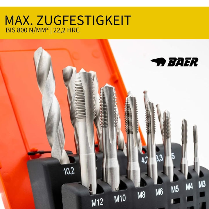 BAER Gewindeschneider Set HSSG: Maschinengewindebohrer Durchgangsloch - Kernlochbohrer: M3 - M12 - G