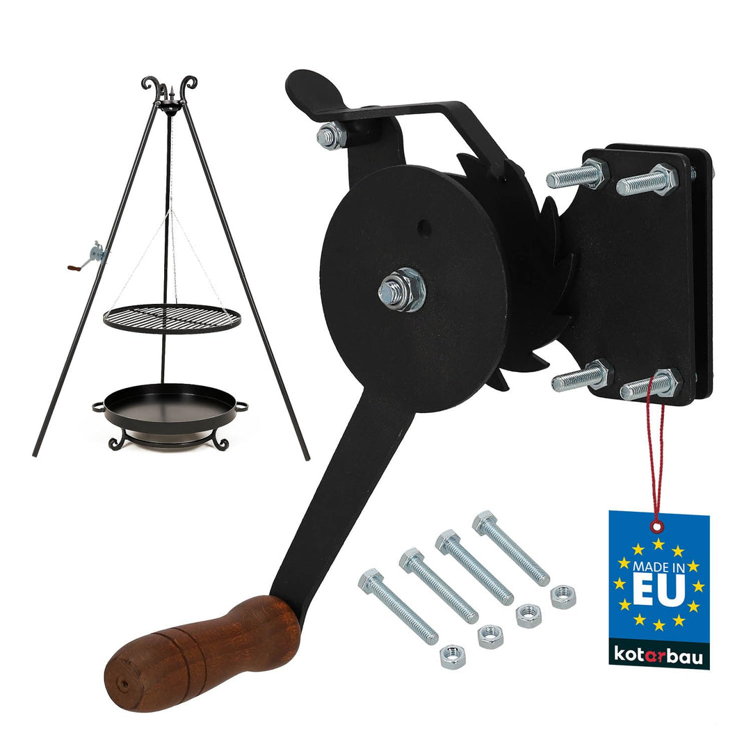 KOTARBAU® Seilzug mit Kurbel für Grill Schwarz Perfekt für Grillreffen mit Bratwürstchen