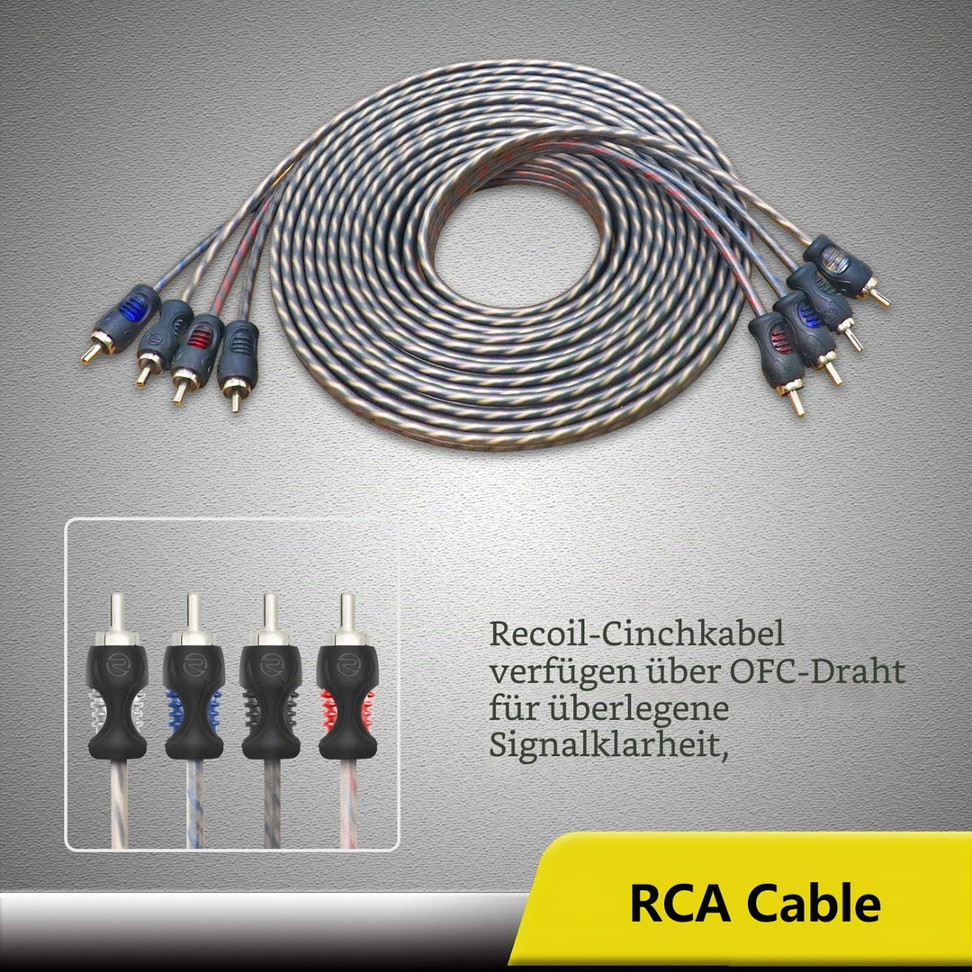RECOIL RCK44 True 4 Gauge 4 Kanal CCA Verstärker Verkabelungs-Sets mit OFC Cinch-Kabel