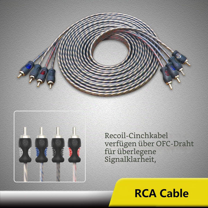 RECOIL RCK44 True 4 Gauge 4 Kanal CCA Verstärker Verkabelungs-Sets mit OFC Cinch-Kabel