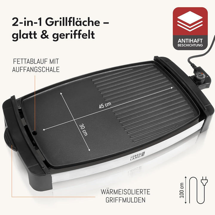 Elektrogrill Tischgrill elektrisch mit TÜV & GS 2200 Watt | 4 – 8 Personen BBQ Tisch Grill - Indoor