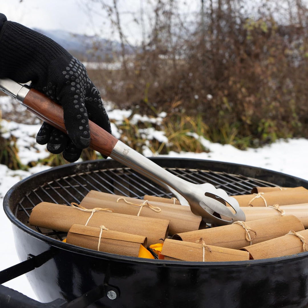 grillart® Premium Grillbesteck Set, 3-teilig aus hochwertigem Edelstahl und edlen Holzgriffen – Gril