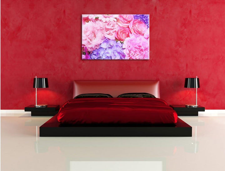 Pixxprint prachtvoller Blumenstrauss Kunst Buntstift Effekt, Format: 100x70 auf Leinwand, 100x70