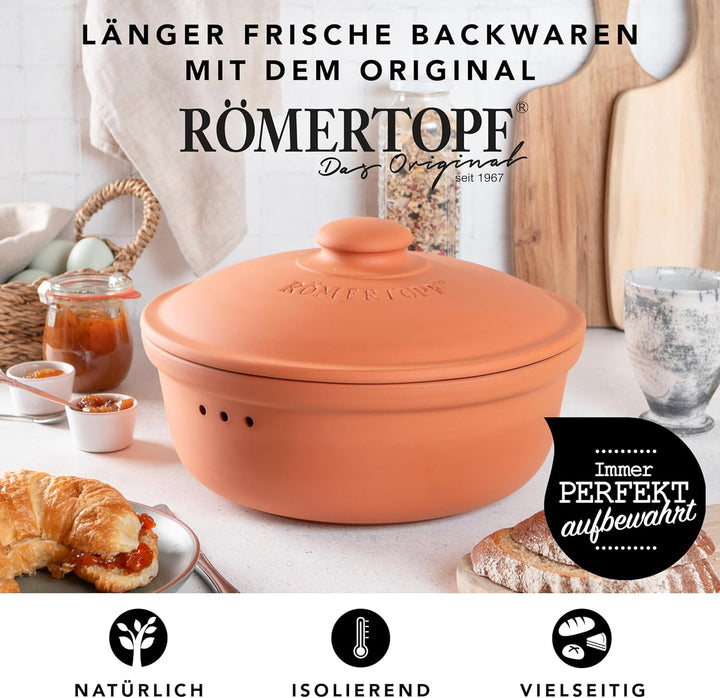 Römertopf Brottopf aus Keramik, ideal zu Brotaufbewahrung aus Ton Ø 30,0 cm Terrakotta, Terrakotta