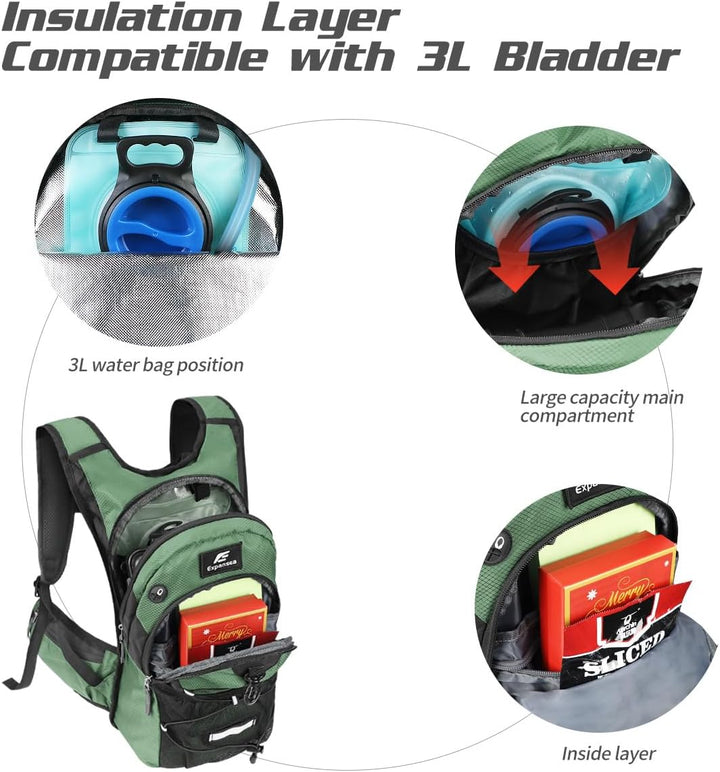 Trinkrucksack mit Trinkblase 3L BPA-Frei, Wasserdichter Outdoor-Rucksack, Rucksack mit Trinksystem,