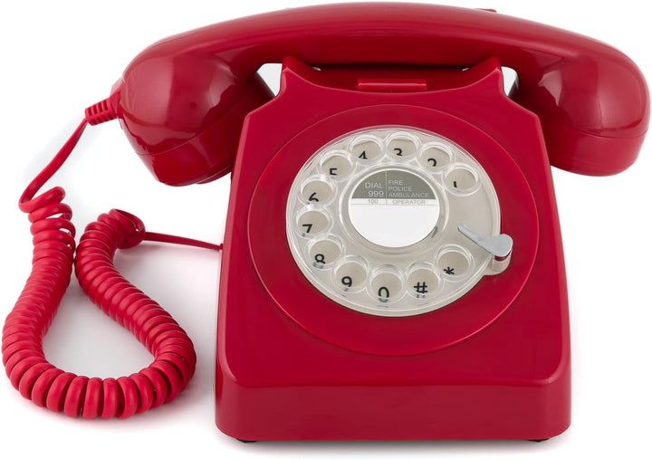 GPO 746ROTARYRED Retro Telefon mit Wählscheibe im 70er Jahre Design