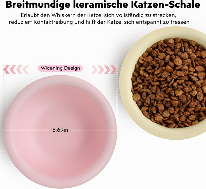 2er Set Keramik Katzennapf erhöht – Zervixschonender Futternapf mit Abnehmbarer Schale, doppelte Fre