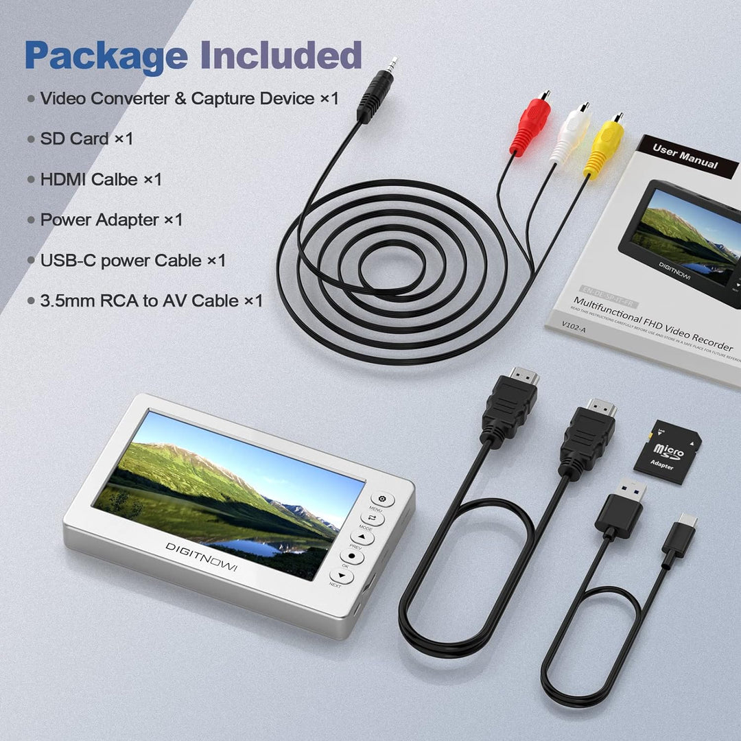 DIGITNOW! Video Capture, Video Converter USB 2.0 1080P 60fps mit 5 Zoll OLED Display, Aufnahme von H