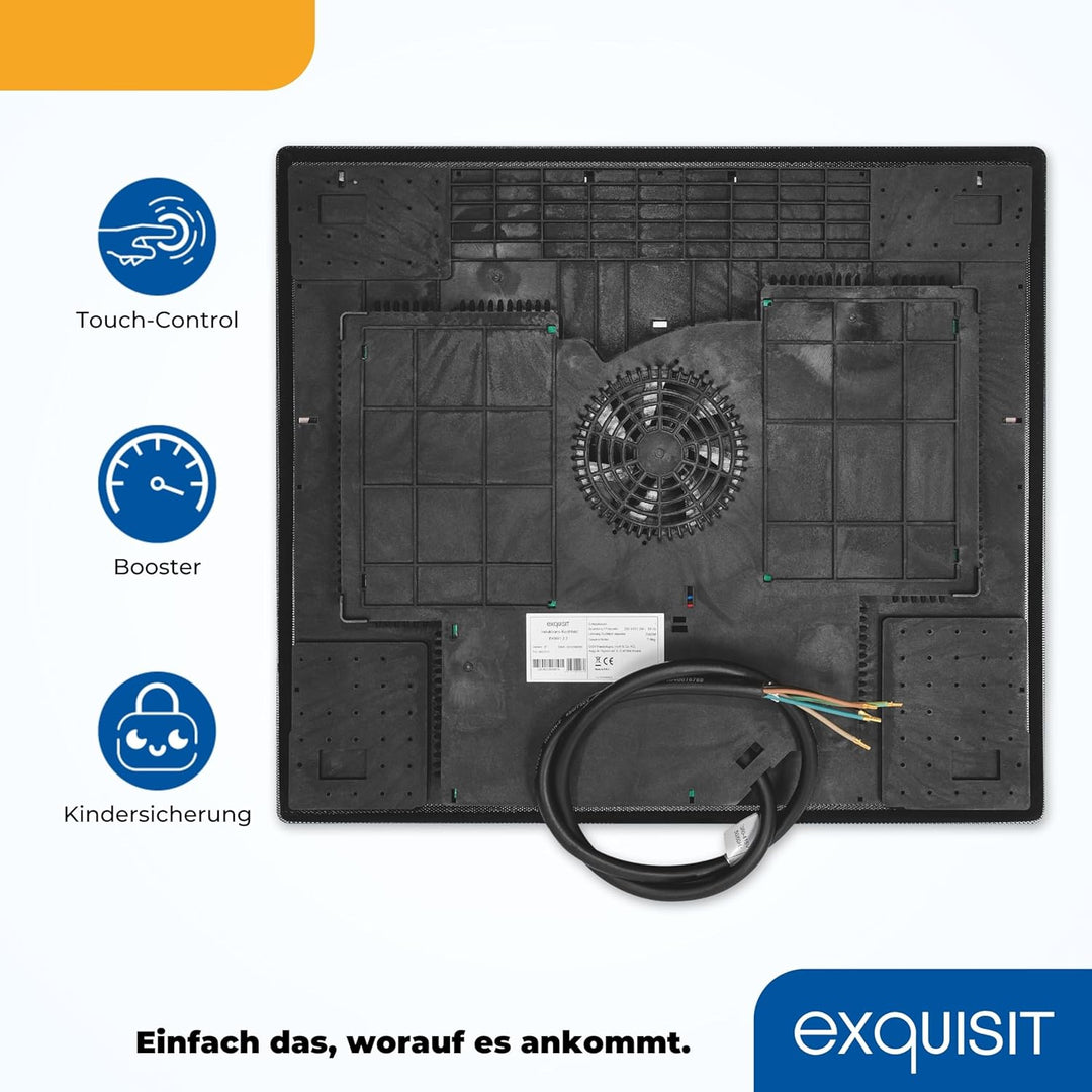 Exquisit Kochfeld EKI 601-2 | Induktion | Touch Control | 4 Kochstellen | Rahmenlos | 7000 W