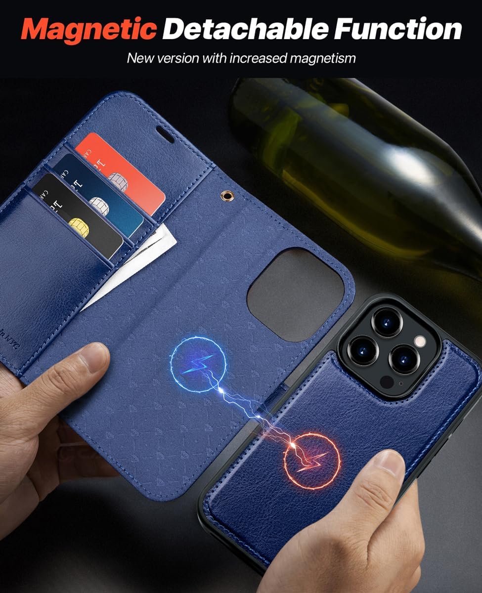 OCASE iPhone 15 Pro Max Hülle(2in1) Leder Stossfestes Case [Abnehmbare magnetische Hülle] [Kabellose