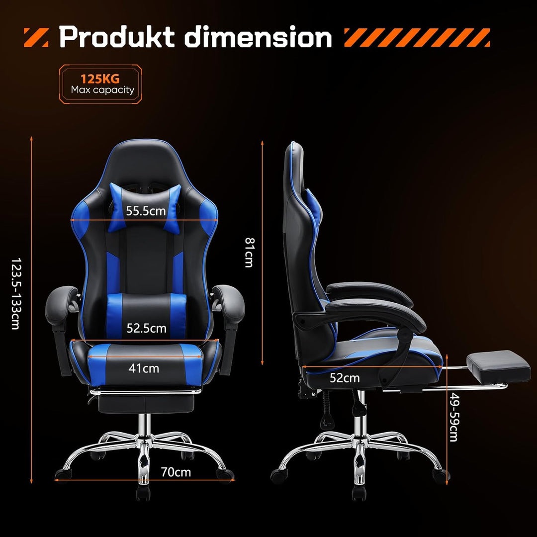Sweetcrispy Gaming Stuhl,Ergonomischer Bürostuhl mit Fussstütze,Gamer PC Stühle mit Kopfstütze Lende