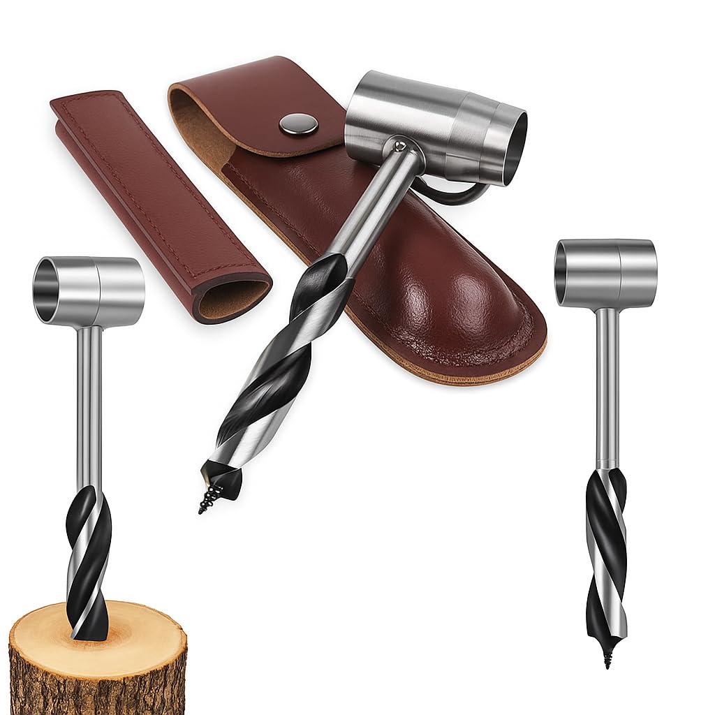 Bushcraft Bohrer Schlangenbohrer: Bushcraft Handbohrer mit Lederhülle Handschraubenbohrer für Outdoo