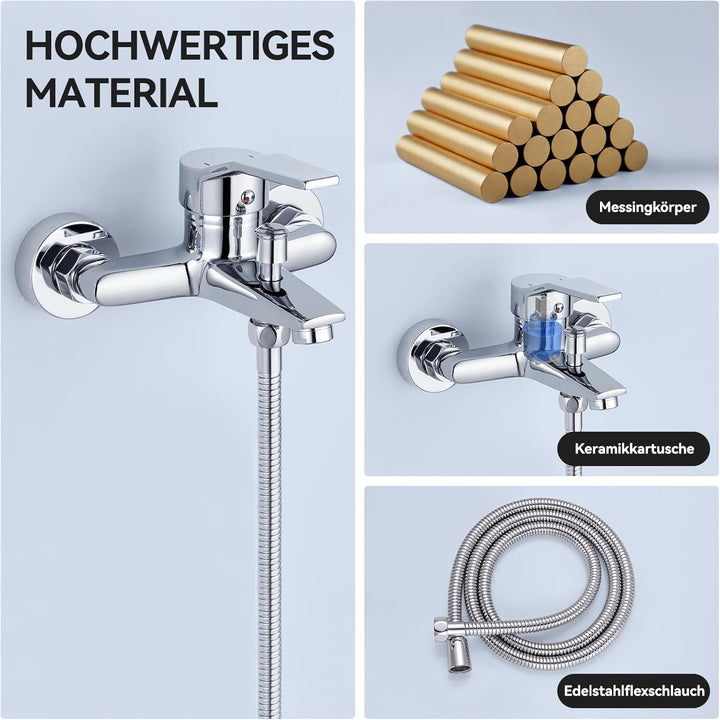 Auralum Badewannenarmatur mit Handbrause, Klassisch Badewannen Amaturen Set mit 5 Funktionen für Bad