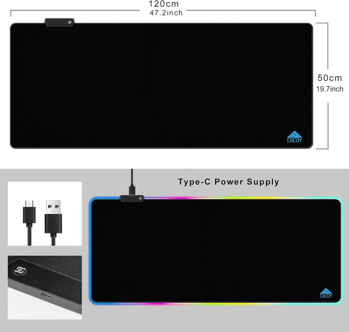 Cacoy 1200x500 mm Übergrösse RGB Gaming Mauspad, Gross Computer Mousepad mit 9 Beleuchtungs Modi, Ve