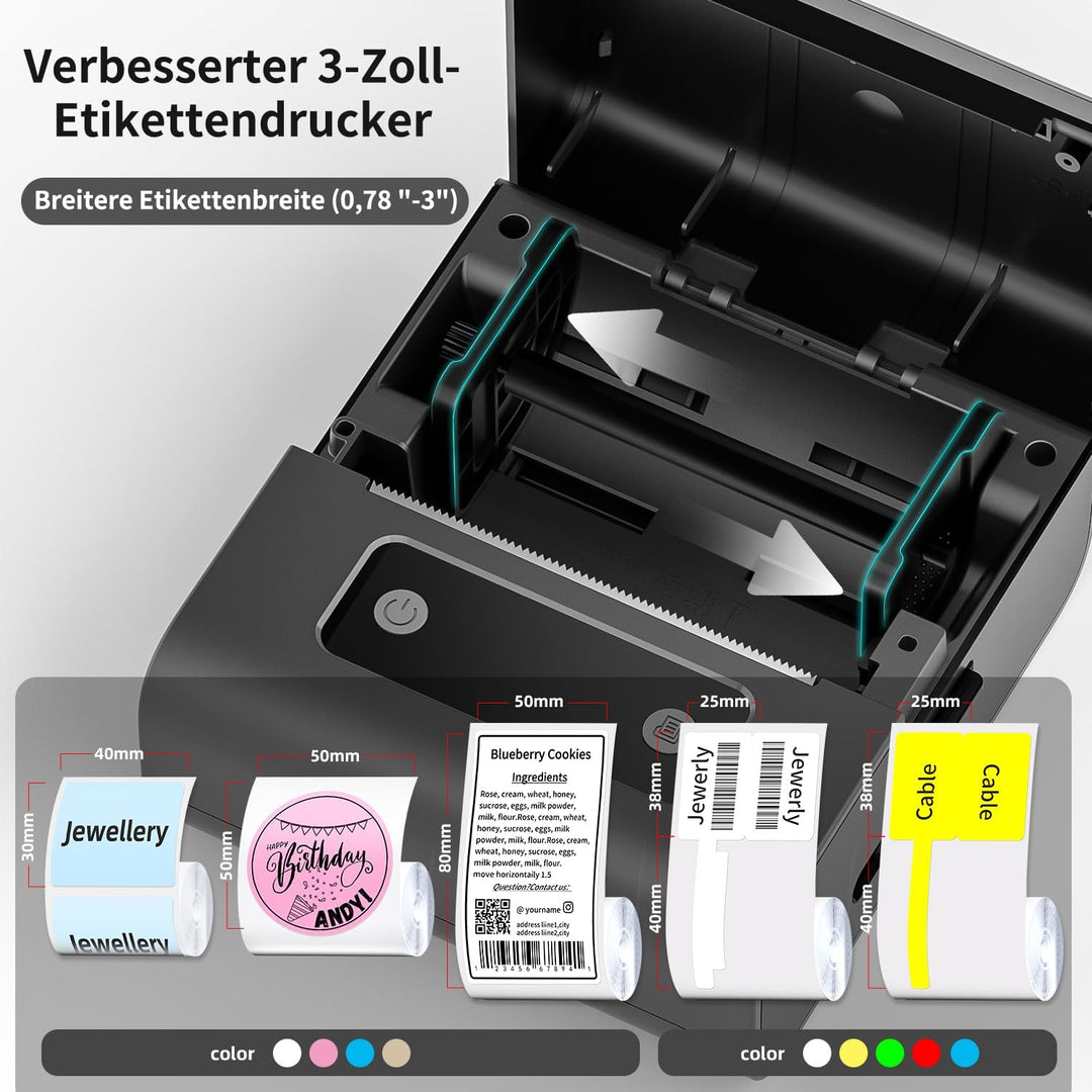 Phomemo M221 Etikettendrucker, 3 Zoll Bluetooth Beschriftungsgerät Selbstklebend Upgrade Label Print