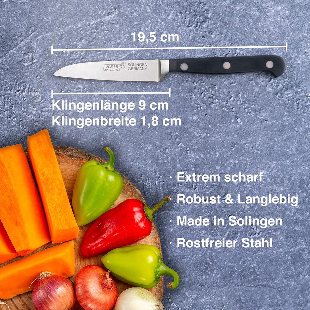 HEISO Gemüsemesser - handgeschmiedet in Solingen - rostfreie 9cm Klinge - Scharfes Messer - Made in