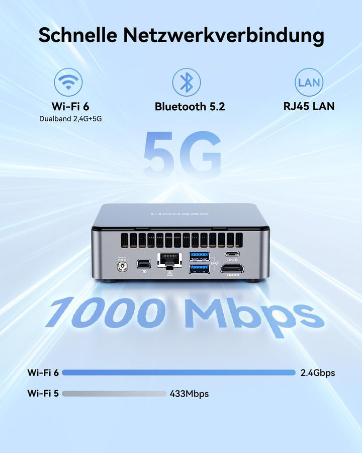 GEEKOM Mini PC Air 12 mit Intel Twin Lake N150(bis zu 3,6 GHz), 16 GB DDR5 4800MHz RAM 512 GB PCIe 3