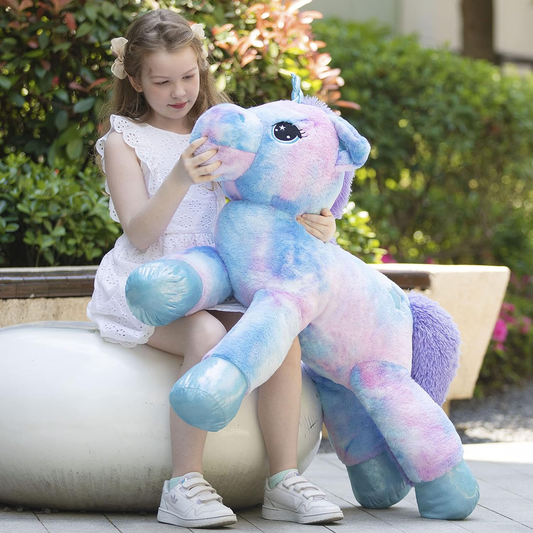 MorisMos Grosses Einhorn Plüschtier Lilac Riesiges Gefülltes Einhorn Tie-Dye Plüschtier Plüschkissen