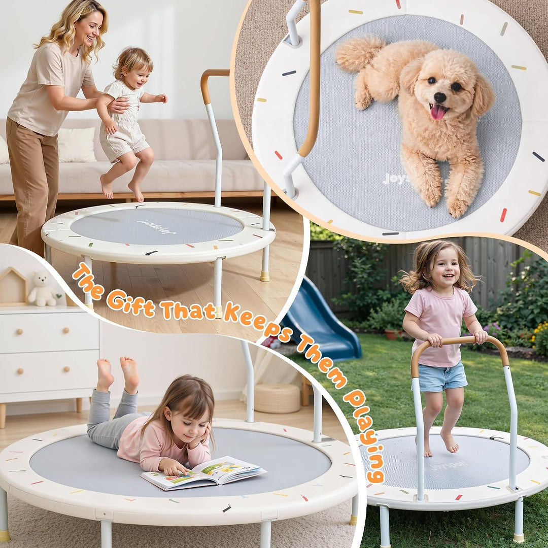 JOY SPOT! Ø 91cm Kinder Trampolin mit Schaumstoffgriff, faltbares Mini Trampolin für drinnen &amp; draus