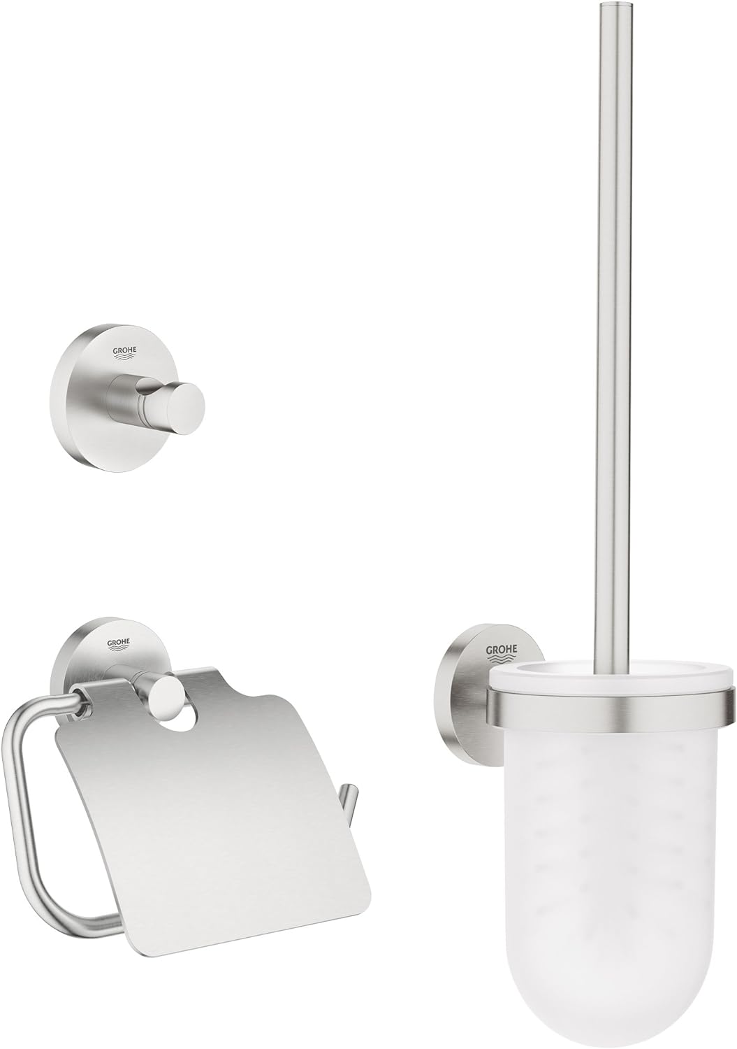 GROHE Essentials Bad-Accessoires (WC-Set 3 in 1, supersteel, Material: Glas / Metall) 40407DC1 Rund