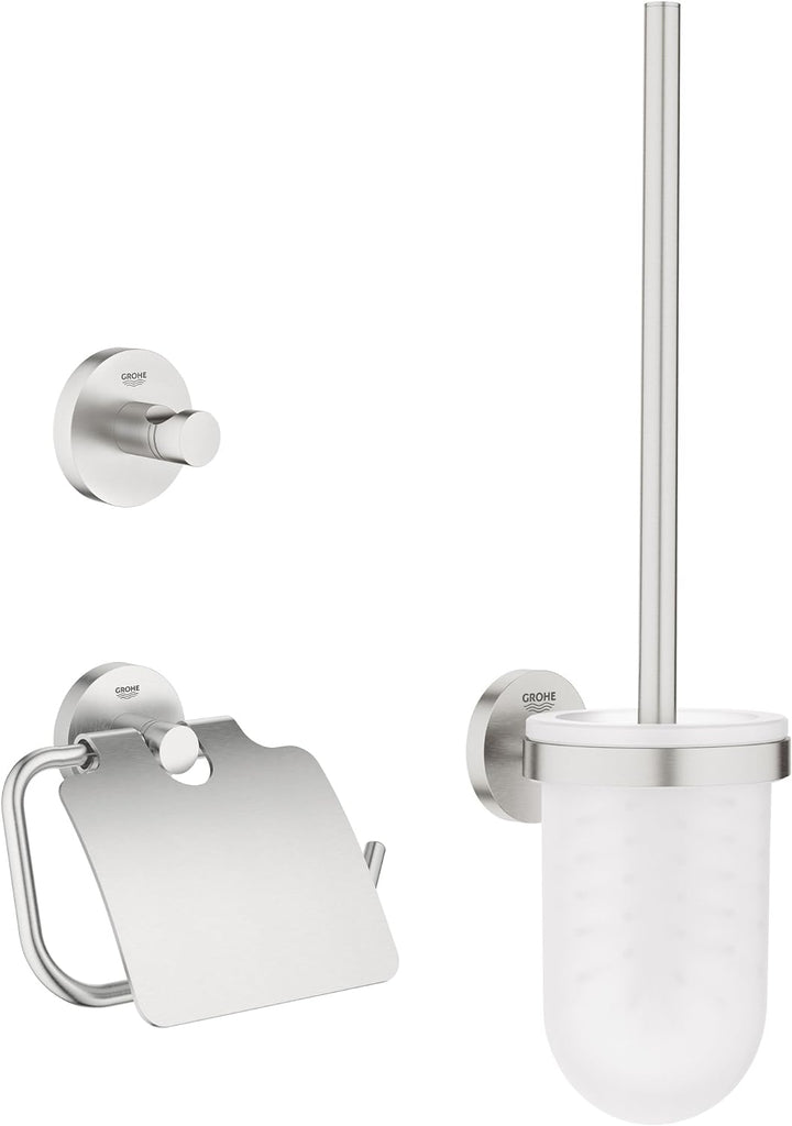 GROHE Essentials Bad-Accessoires (WC-Set 3 in 1, supersteel, Material: Glas / Metall) 40407DC1 Rund