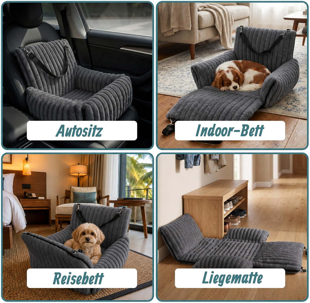 Relaxdays Hundeautositz, kleine Hunde bis 8 kg, weich, Hundebett Auto, grau | waschbar, HBT: 38x48x4