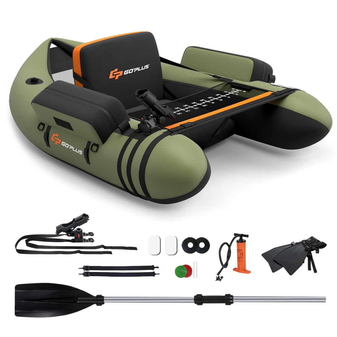 GOPLUS Bellyboot, Belly Boat bis 150 kg belastbar, aufblasbares Schlauchboot zum Angeln mit Alu Padd