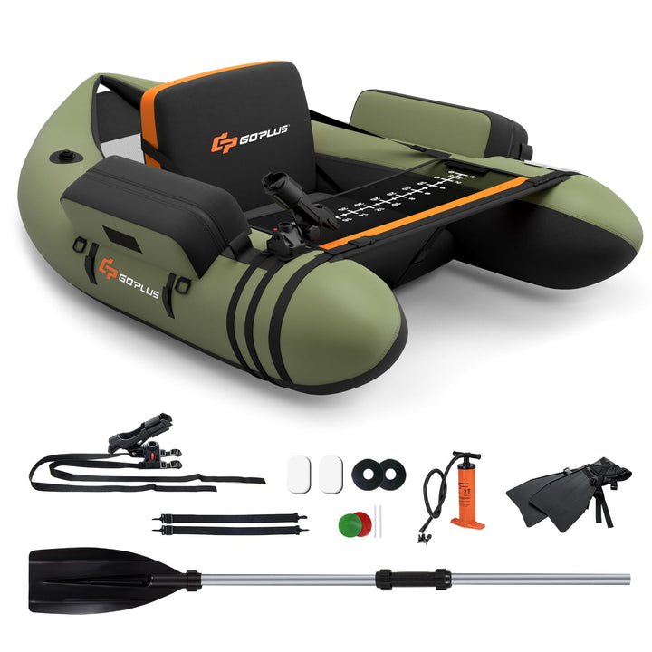 GOPLUS Bellyboot, Belly Boat bis 150 kg belastbar, aufblasbares Schlauchboot zum Angeln mit Alu Padd