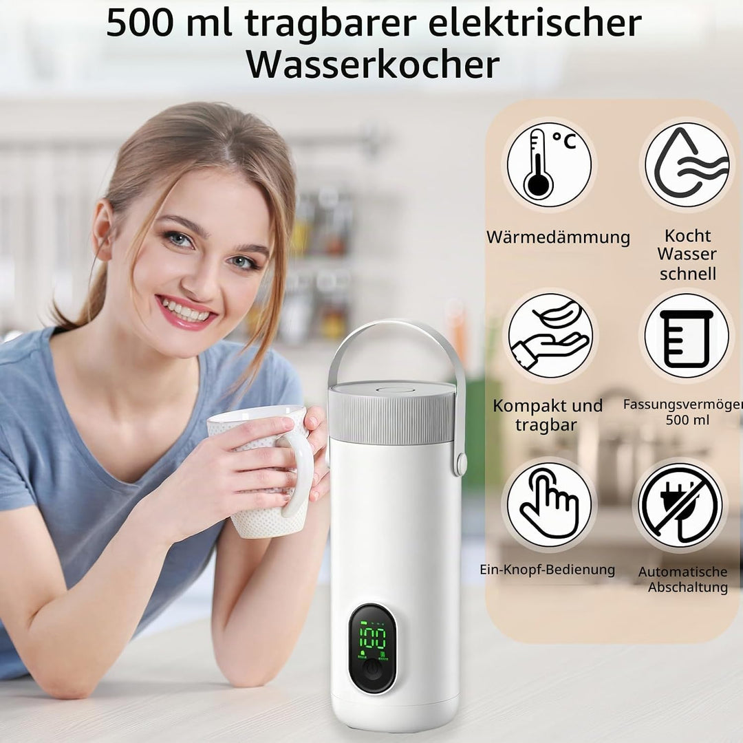 Reisewasserkocher, 500ML Kleiner Tragbarer Elektrischer Wasserkocher, 6 Temperatureinstellungen, Sch