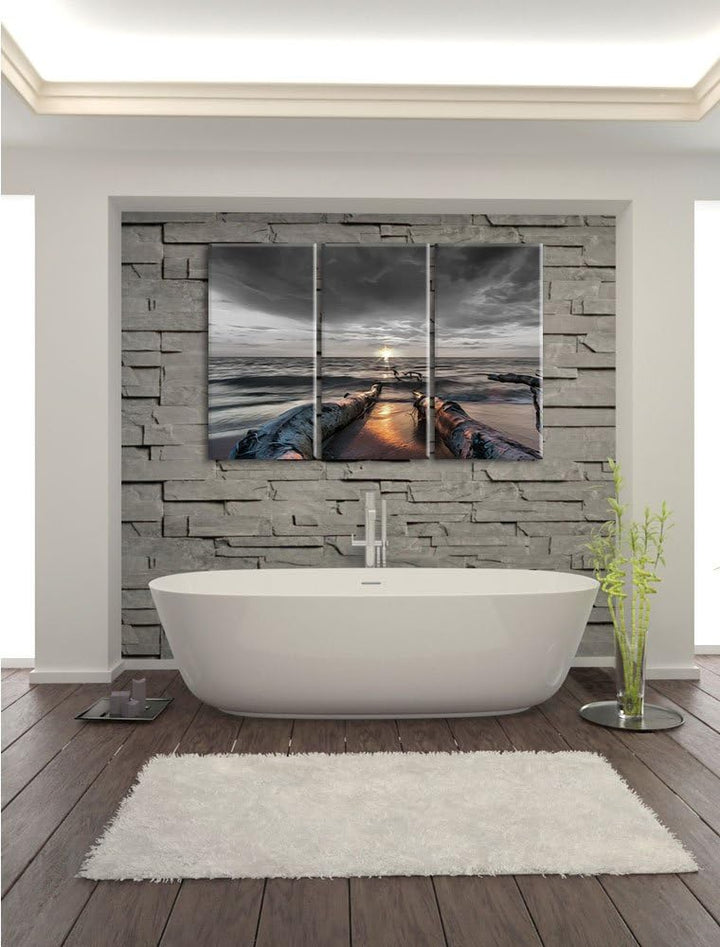 Pixxprint Strand Öl Effekt B&W Detail 3-Teiler Leinwandbild 120x80 Bild auf Leinwand