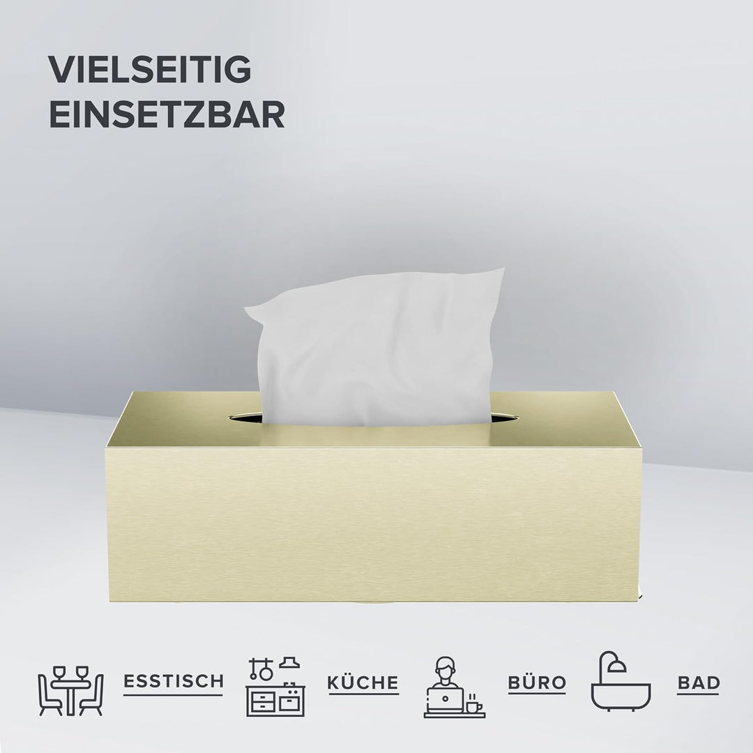 ovimar Kosmetiktücher Box Uttakleiv | aus edlem Edelstahl | Gold | Taschentuchspender, Papierhandtuc