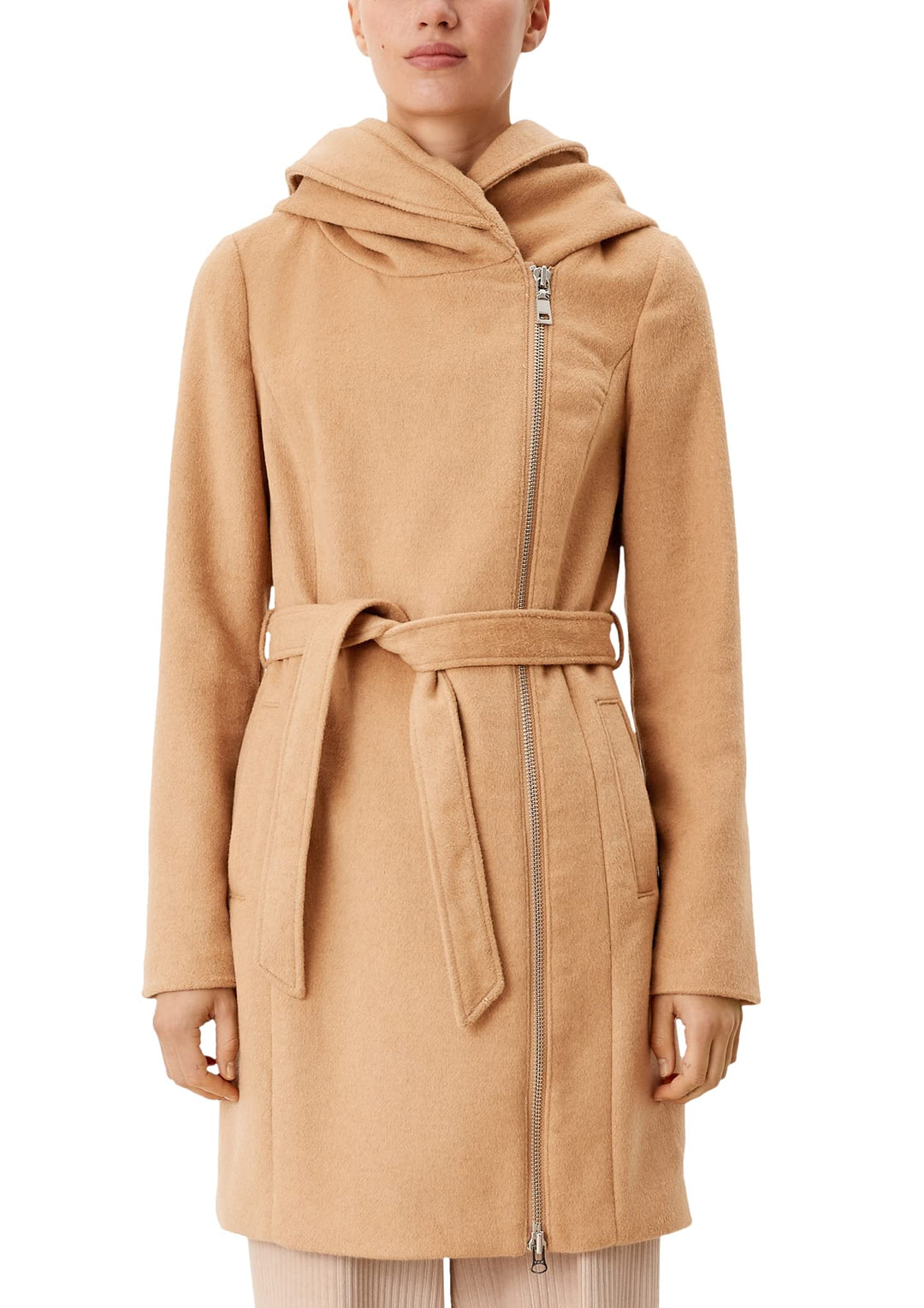s.Oliver Kapuzenmantel aus flauschigem Wollmix 34 Beige, 34 Beige