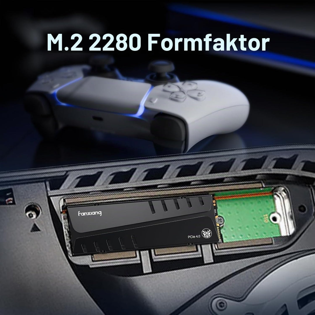 fanxiang M2 SSD 500GB Nvme M.2 2280 Interne SSD Festplatte PCIe 4.0 DRAM mit Kühlkörper, 7400MB/s Le