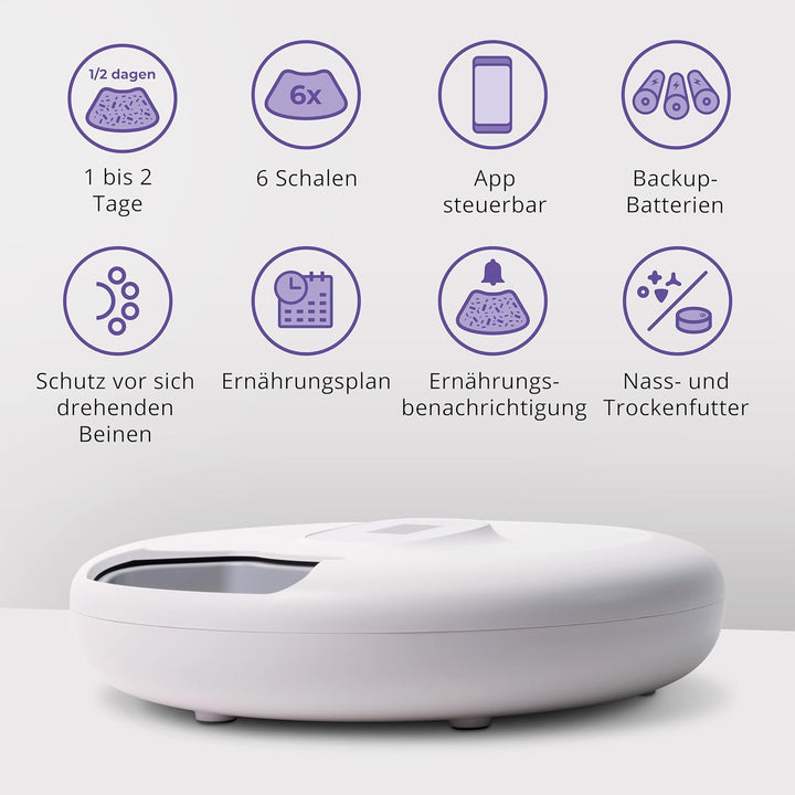 Pettadore Nutri Turn - Futterautomat Katze/Hund - Smart mit App - 6 Mahlzeiten Nass- und Trockenfutt