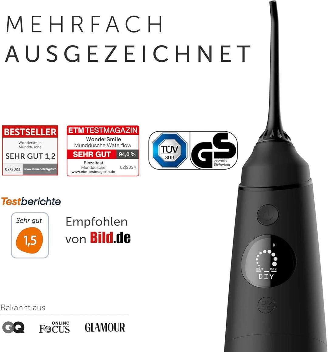 Wondersmile Munddusche PRO - Testsieger 2024-100 Tage risikofrei testen - SmoothFlow-Technologie für