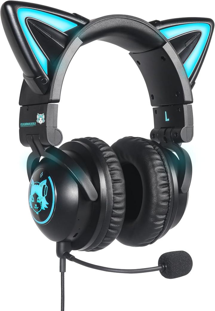 KUQIRMAOERJI Miko-J Kabellose Katzenohr-Kopfhörer (12 Farbwechsel) mit ansteckbaren HD-Mikrofon,Mikr